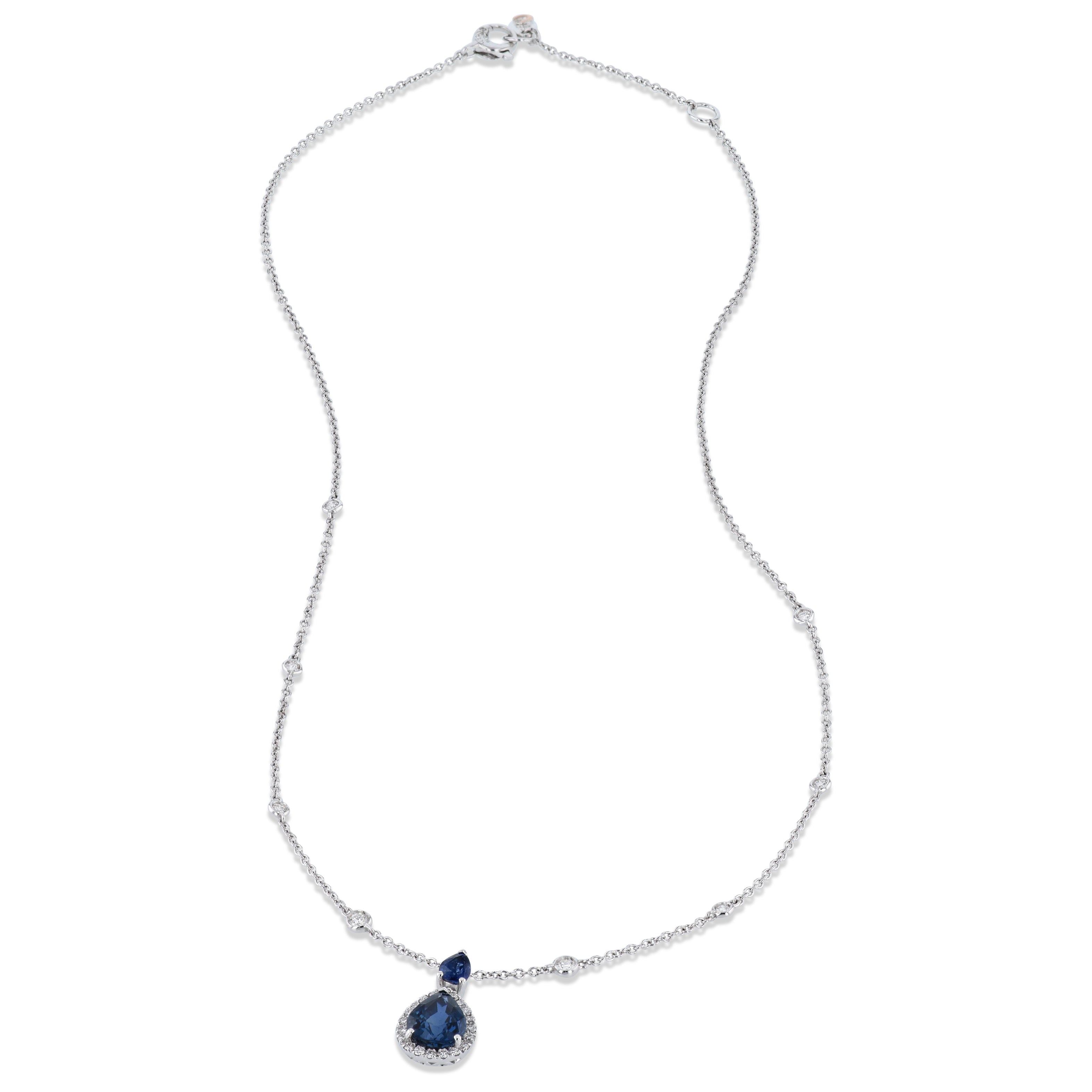 Sapphire Diamond White Gold Pendant Necklace