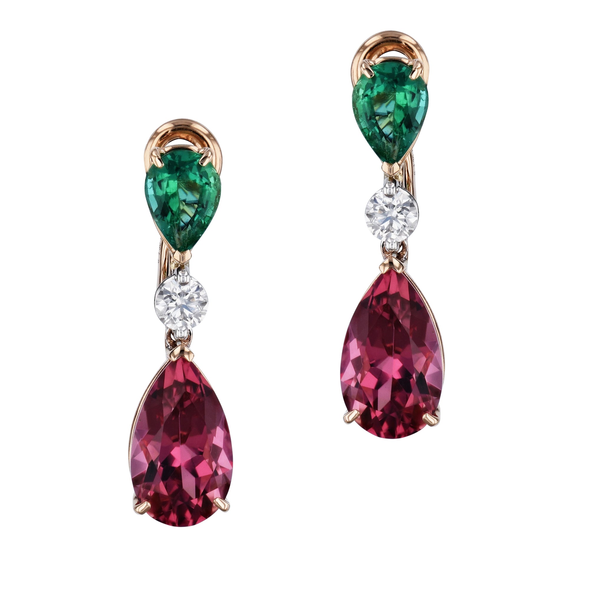 Emerald Diamond Tourmaline Rose Gold Drop Earrings Earrings Curated by H