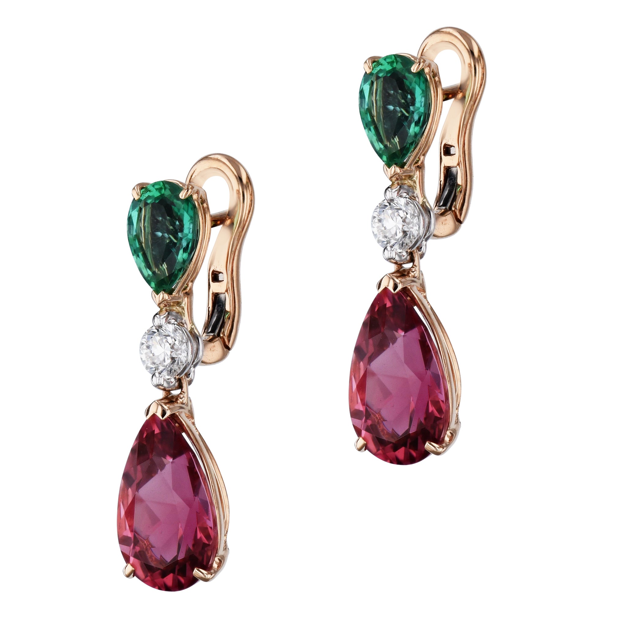 Emerald Diamond Tourmaline Rose Gold Drop Earrings Earrings Curated by H