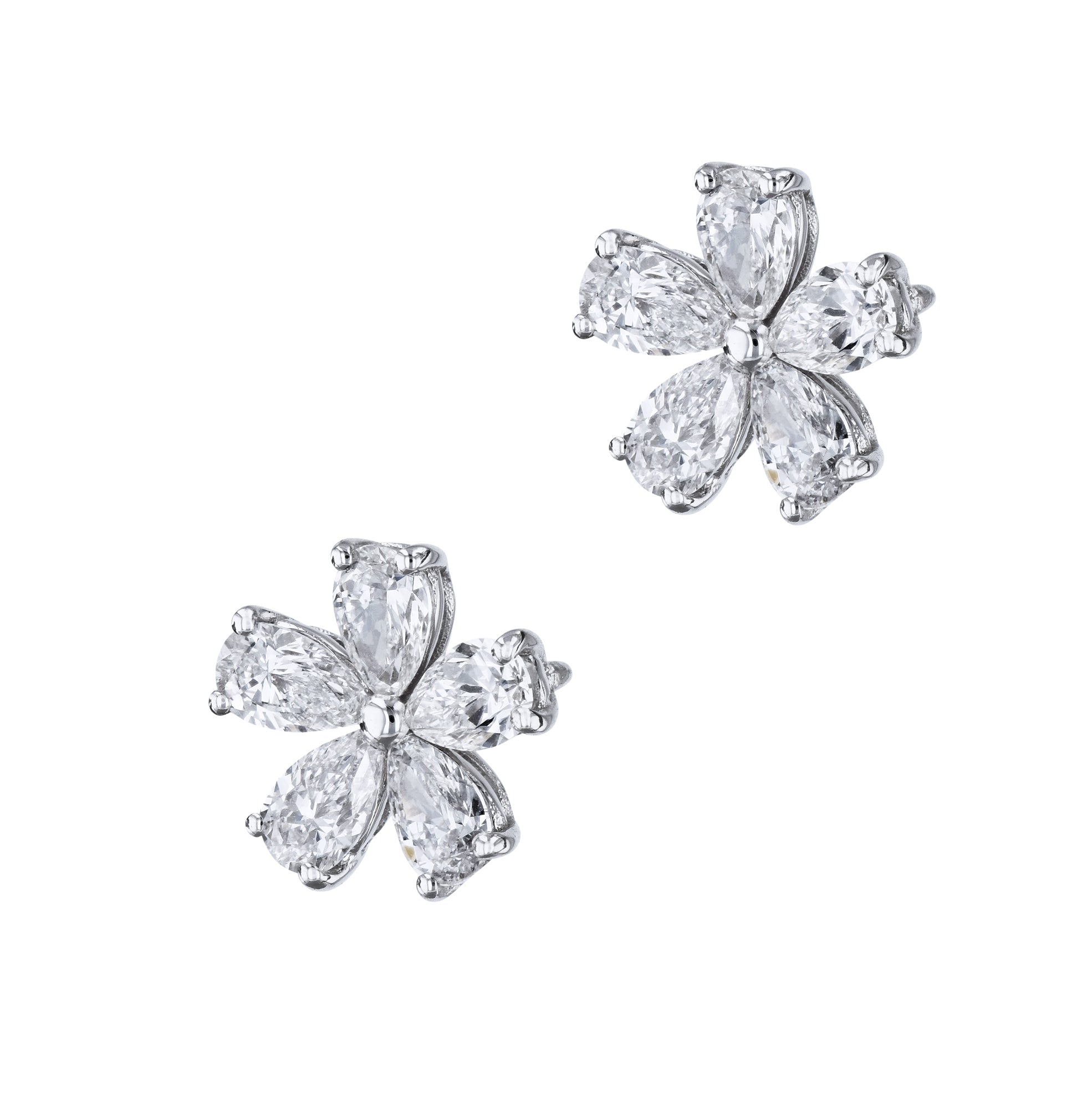 White Gold Diamond Flower Earrings Earrings Curated by H