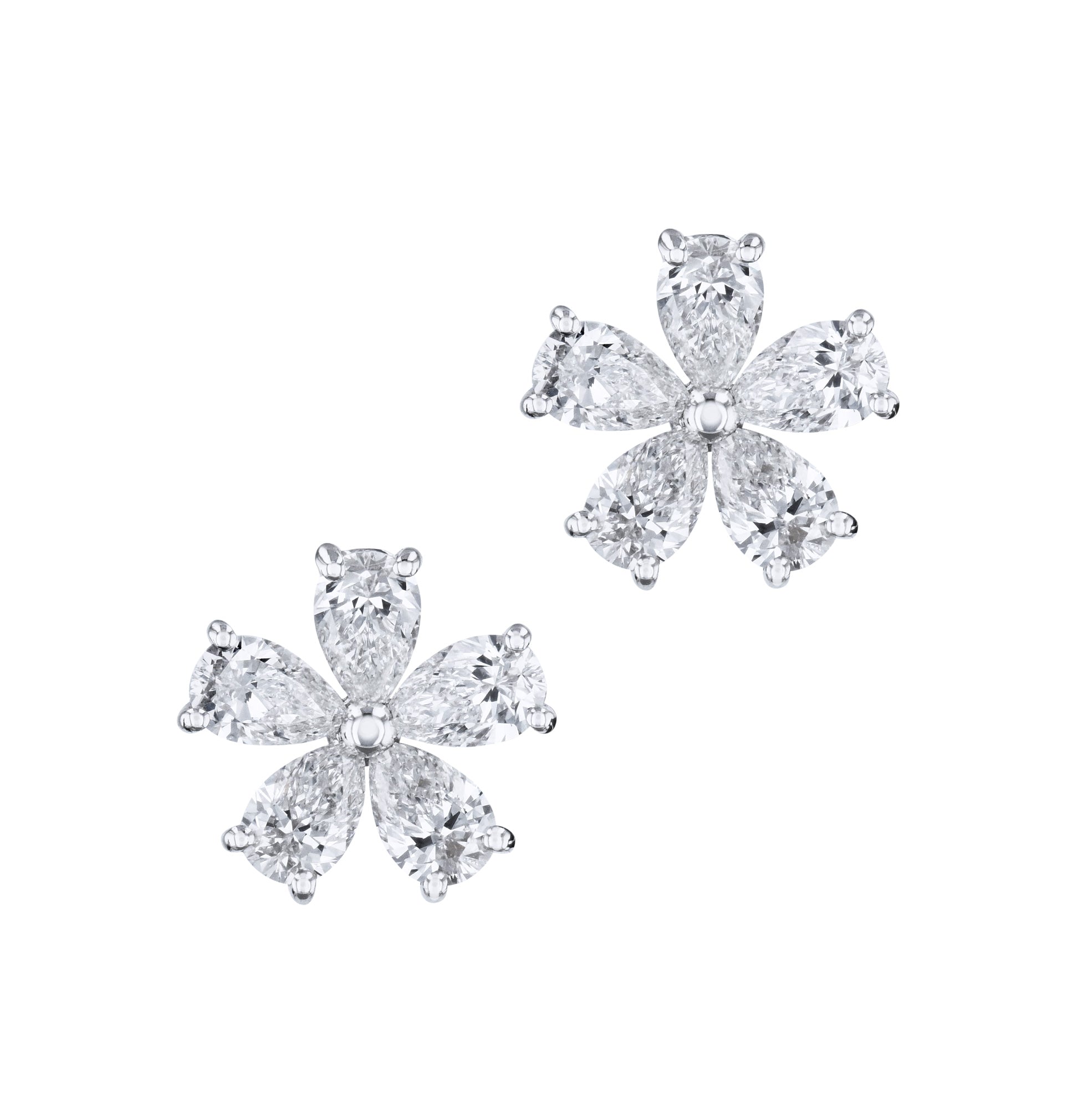 White Gold Diamond Flower Earrings Earrings Curated by H