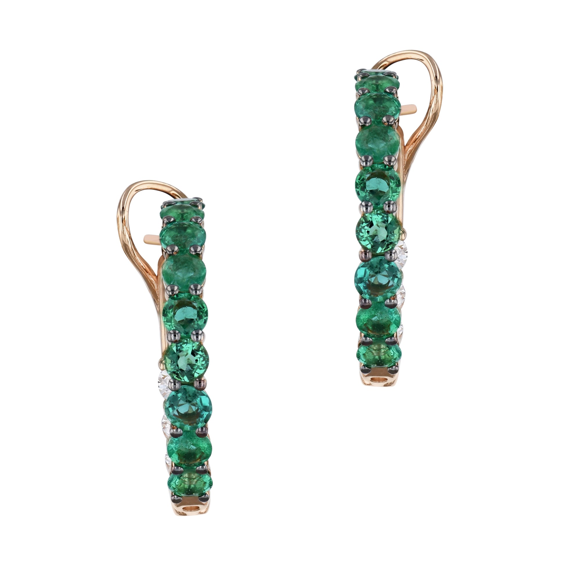 Emerald and Diamond Rose Gold In &amp; Out Hoop Earrings Earrings Curated by H