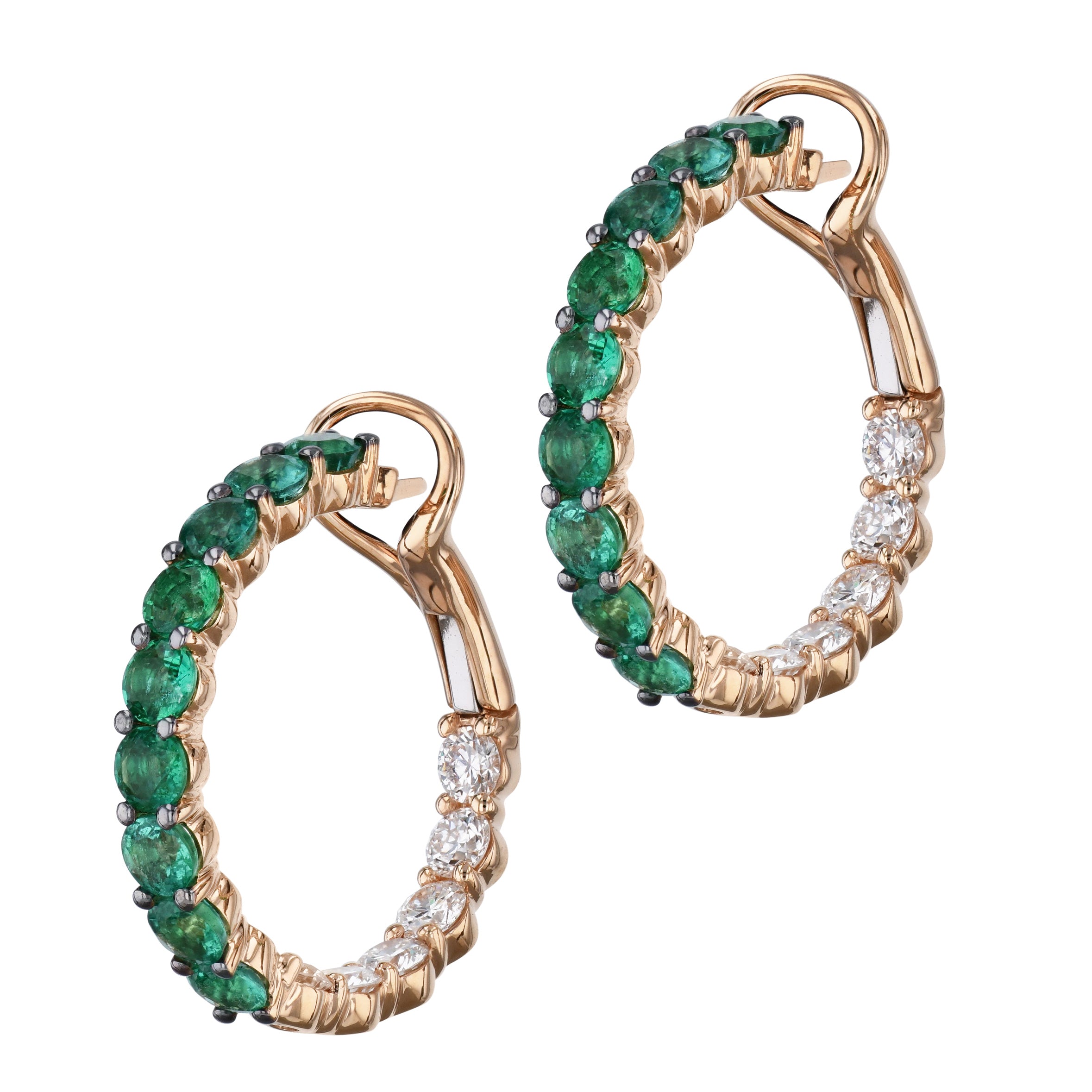 Emerald and Diamond Rose Gold In &amp; Out Hoop Earrings Earrings Curated by H