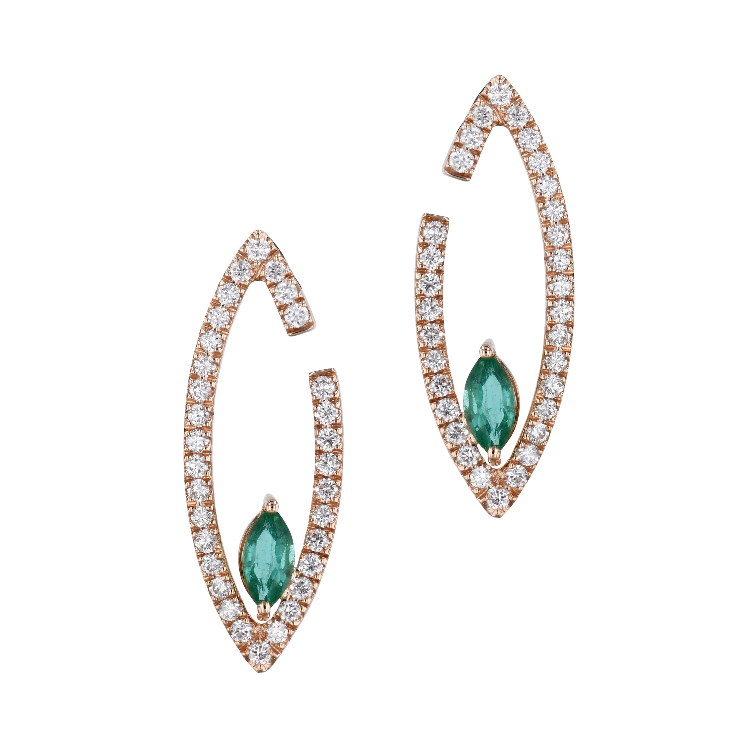 Diamond and Emerald Rose Gold Earrings Earrings Curated by H