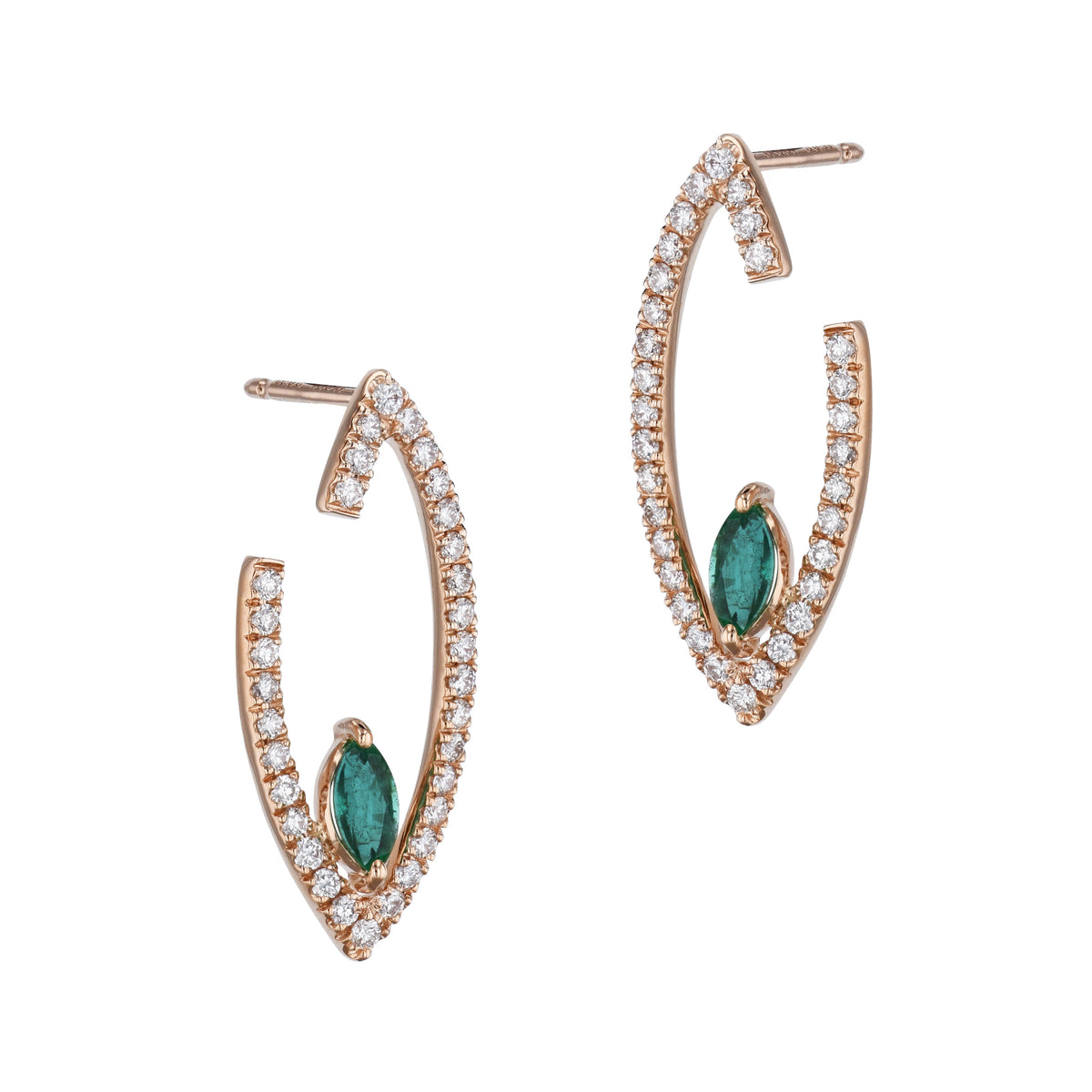 Diamond and Emerald Rose Gold Earrings - Alternate View 1