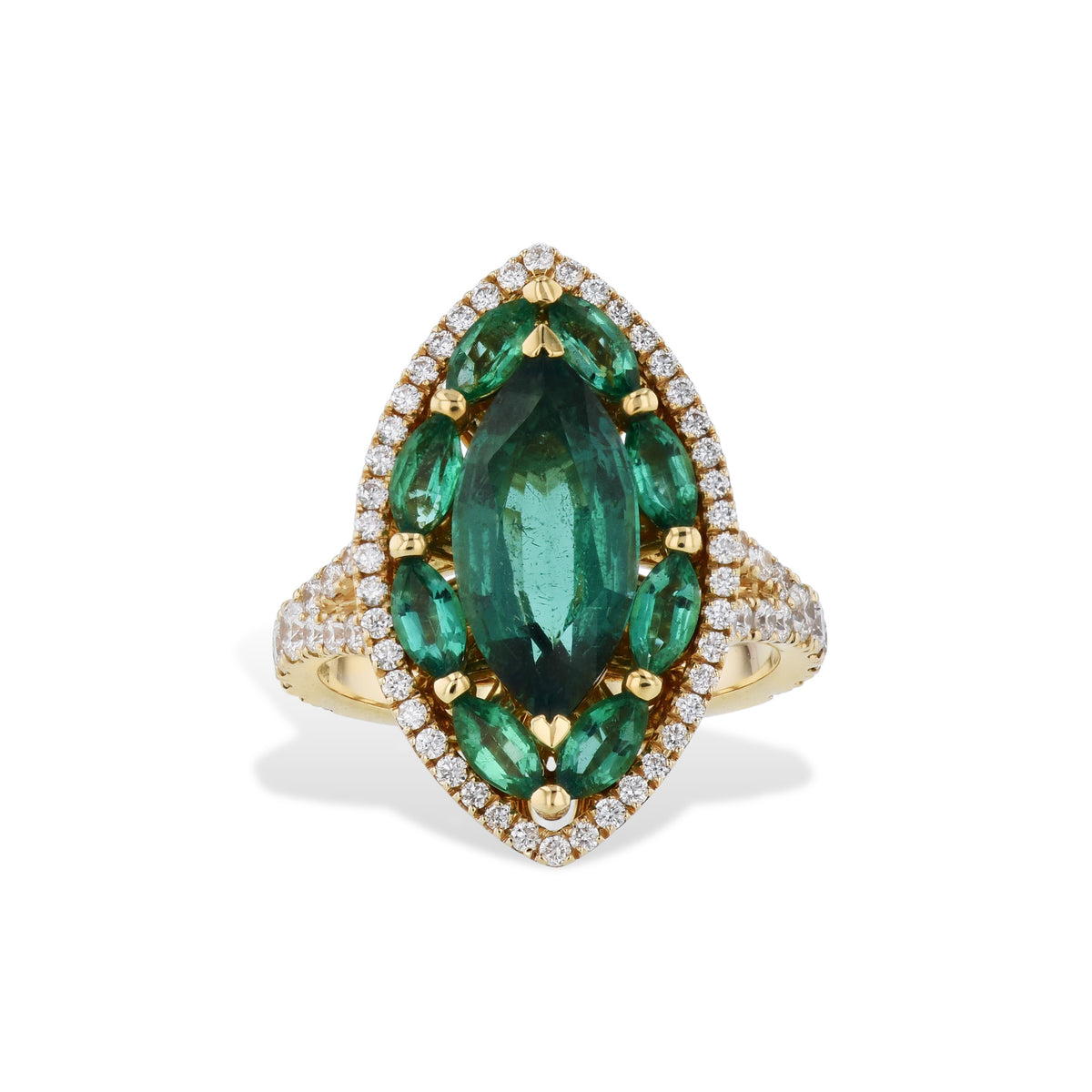 Marquis Zambian Emerald Yellow Gold Ring Rings Curated by H