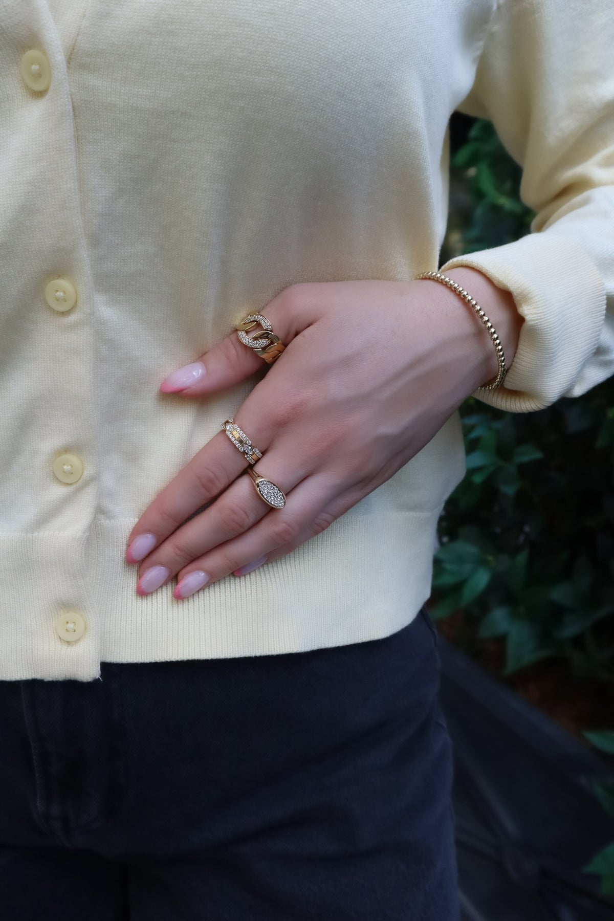 Diamond and Yellow Gold Link Ring - Alternate View 2