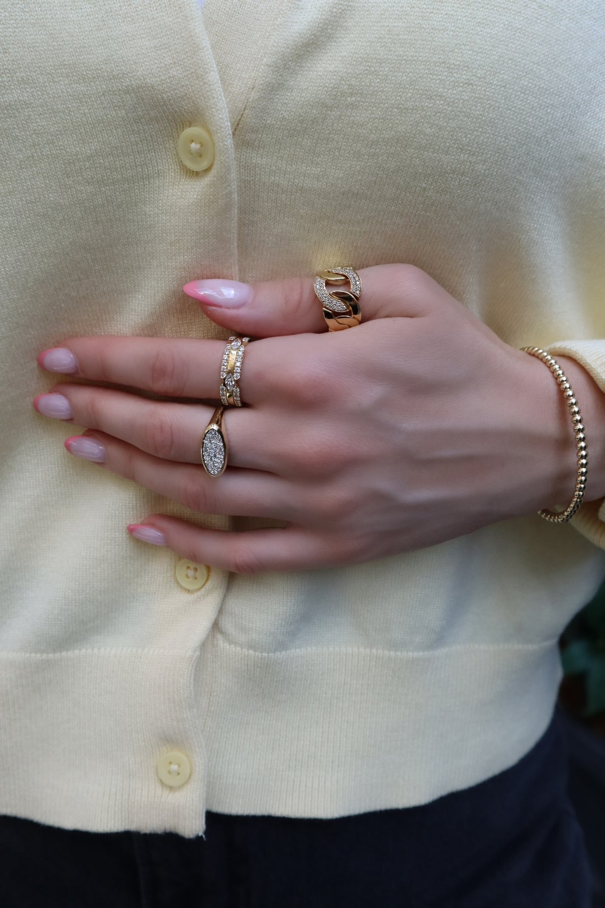 Diamond and Yellow Gold Link Ring - Alternate View 3
