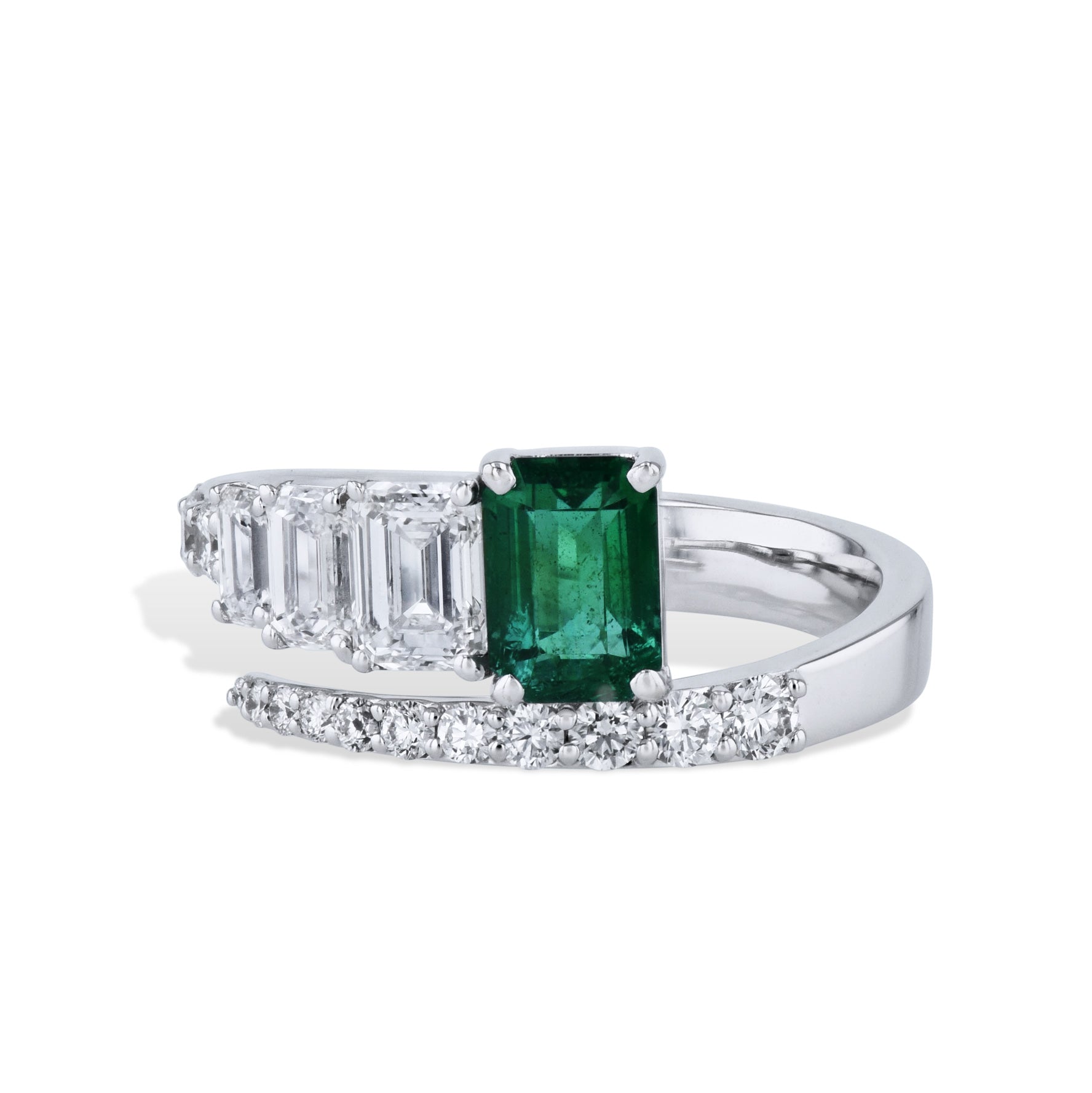 Emerald Cut Emeralds and Diamond White Gold Ring Rings Curated by H