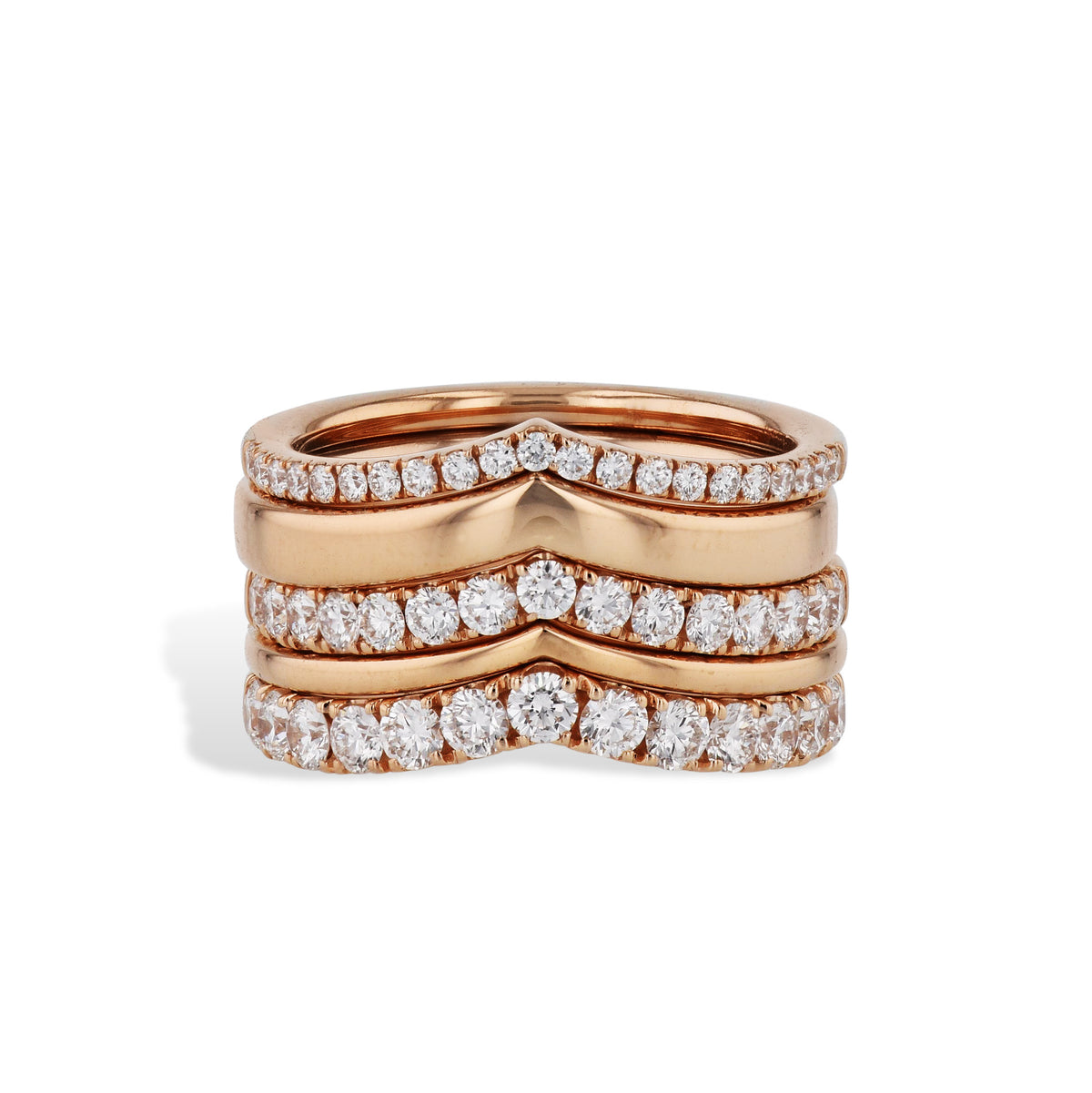 5 Band Diamond Rose Gold Ring Set Rings Curated by H