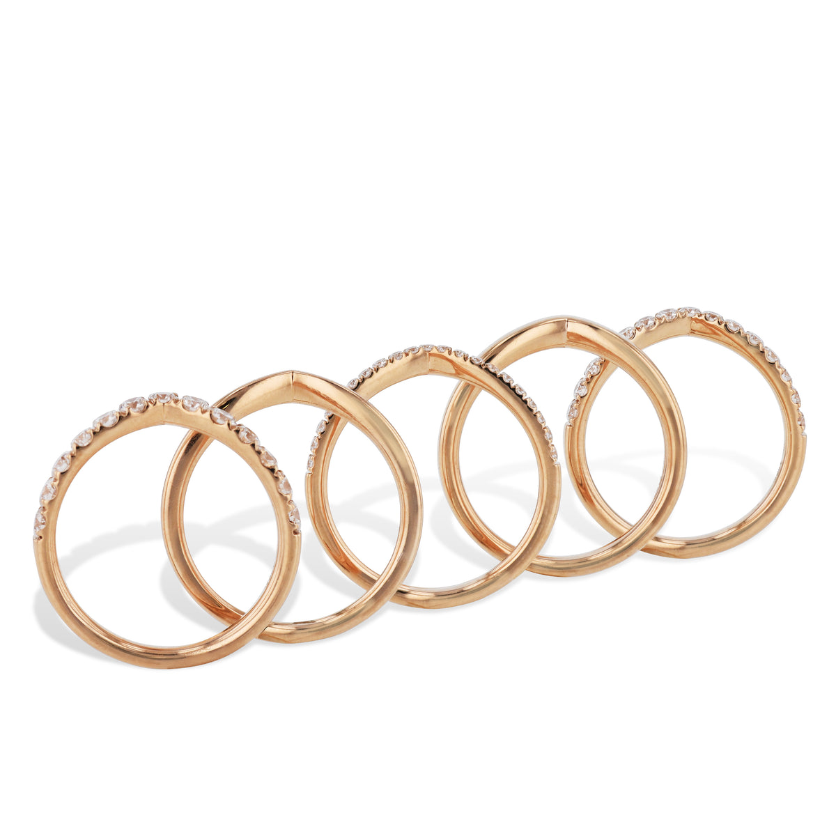 5 Band Diamond Rose Gold Ring Set - Alternate View 1