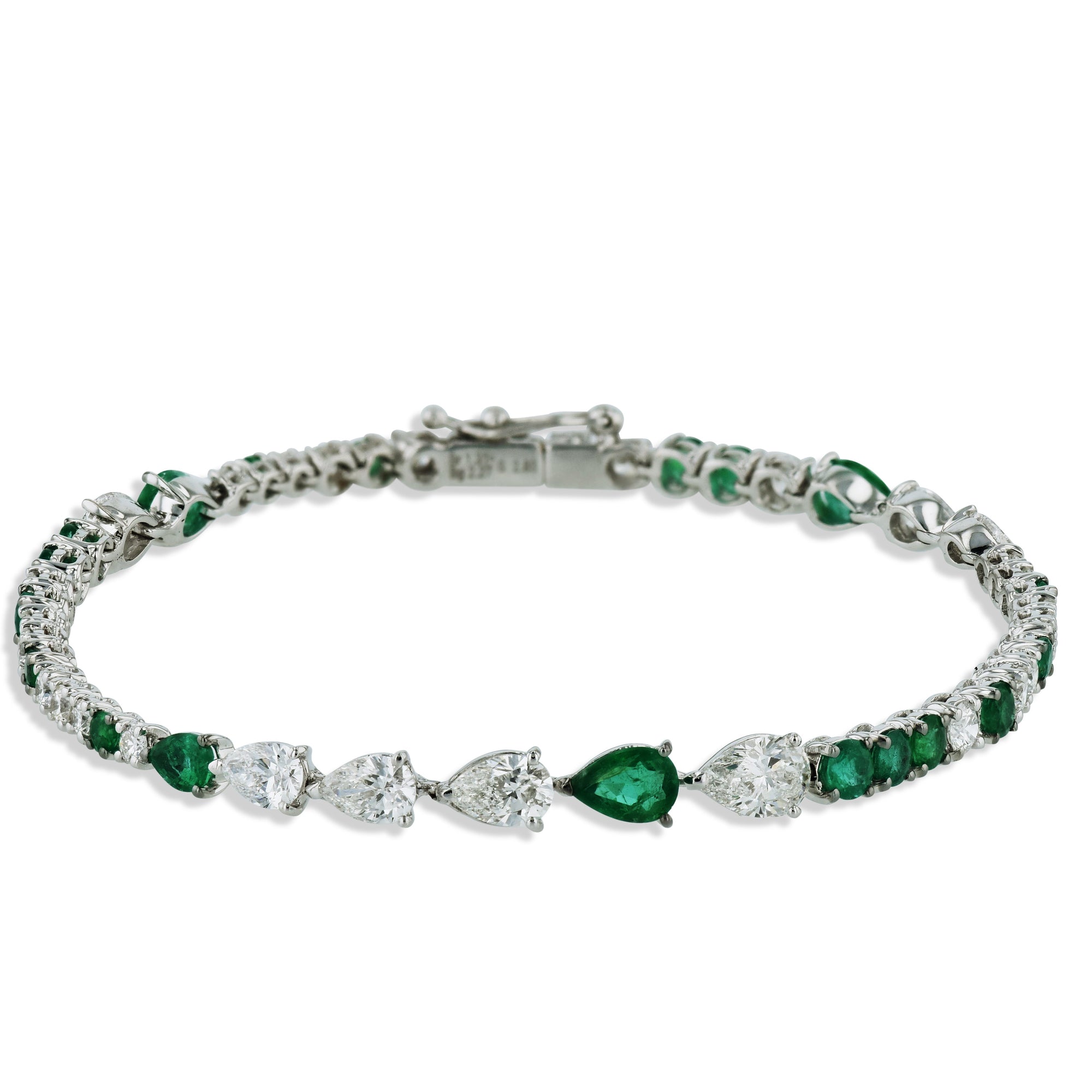 Diamond and Emerald 18K White Gold Bracelet Bracelets Curated by H