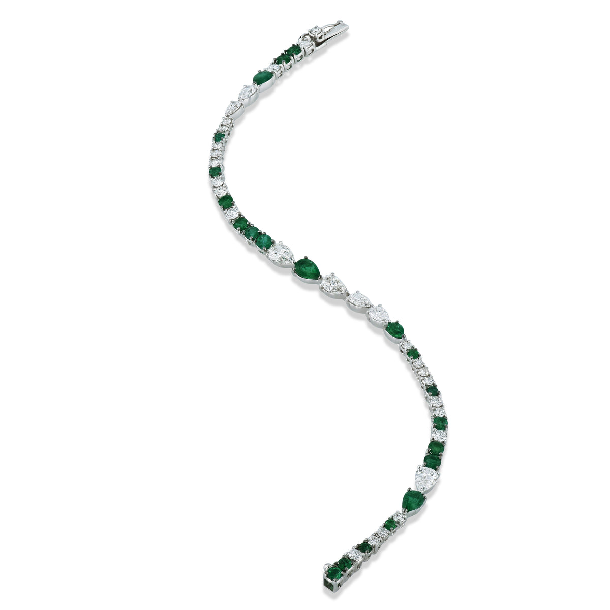 Diamond and Emerald 18K White Gold Bracelet - Alternate View 1