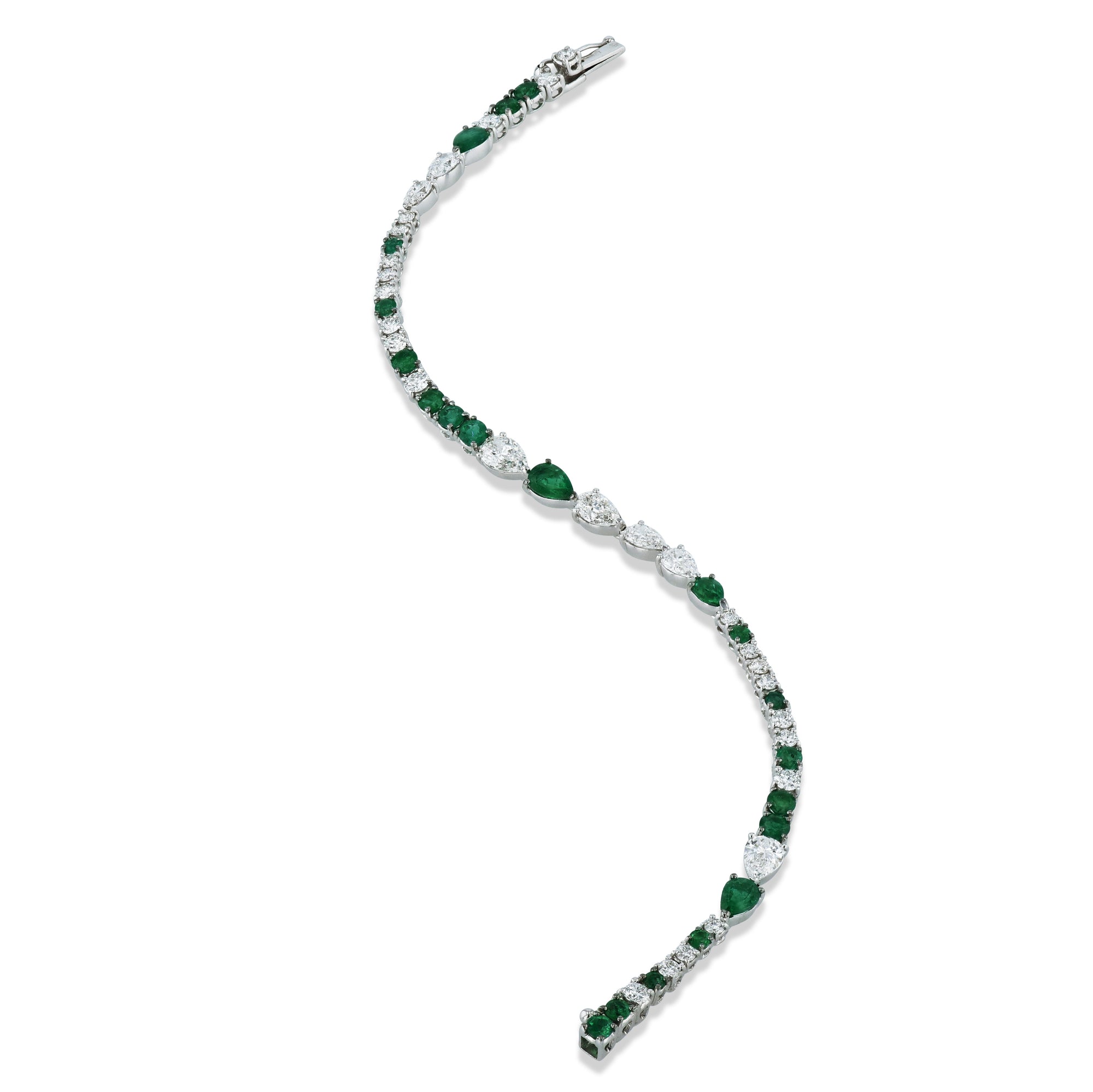 Diamond and Emerald 18K White Gold Bracelet Bracelets Curated by H