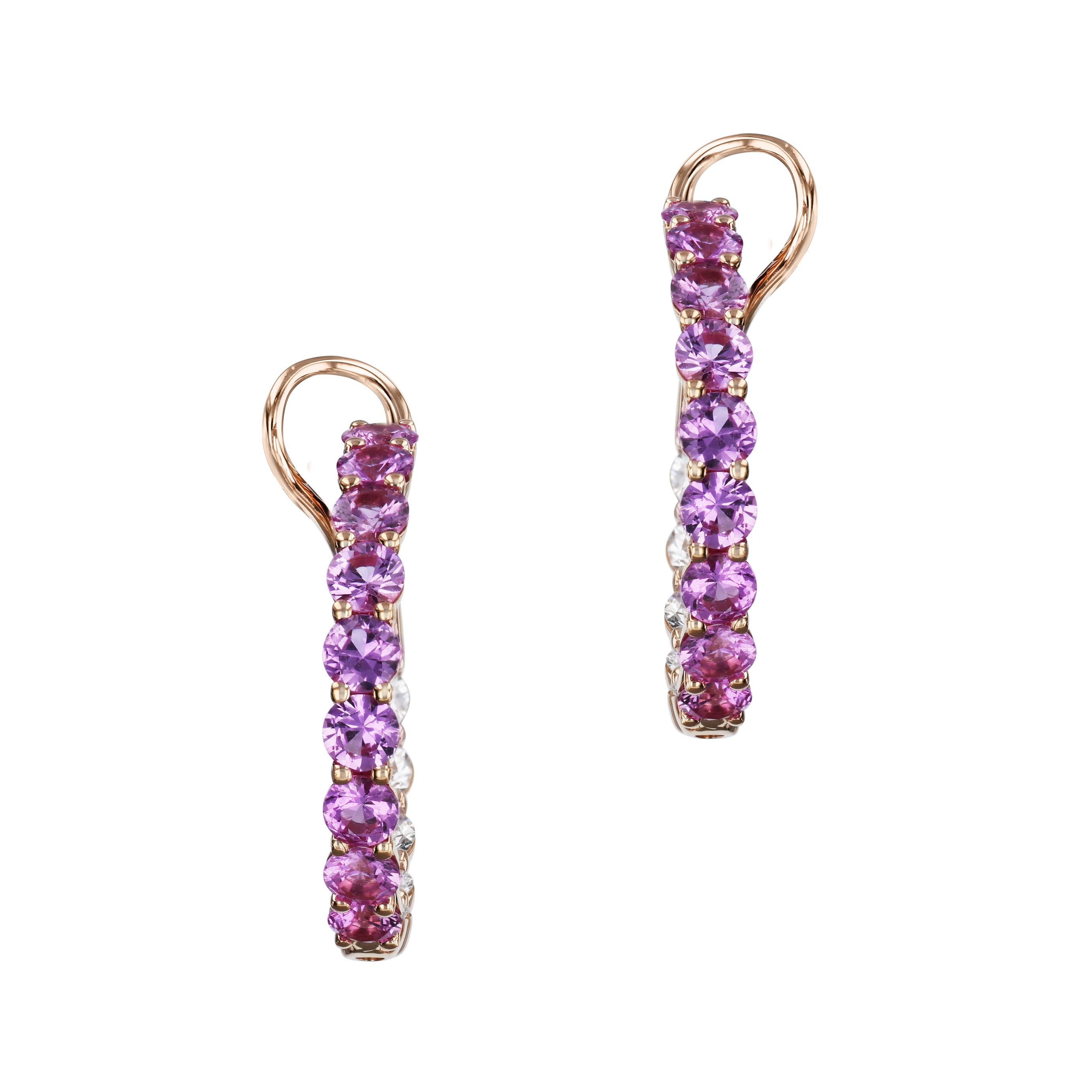 Pink Sapphire Diamond Rose Gold In and Out Hoop Earrings Earrings Curated by H