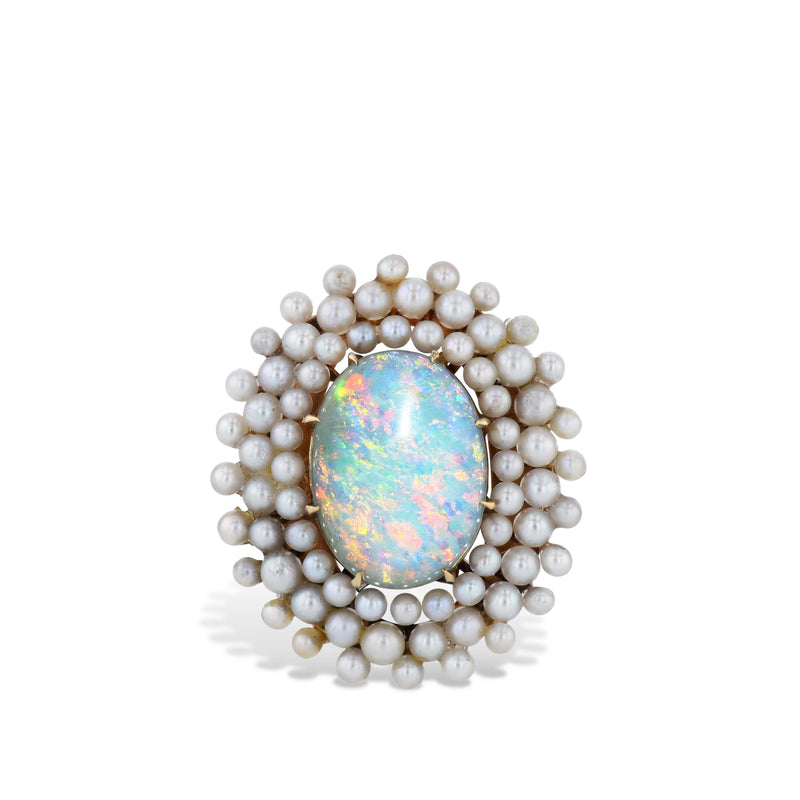 Natural Australian Opal Pearl Yellow Gold Estate Ring Rings Estate & Vintage