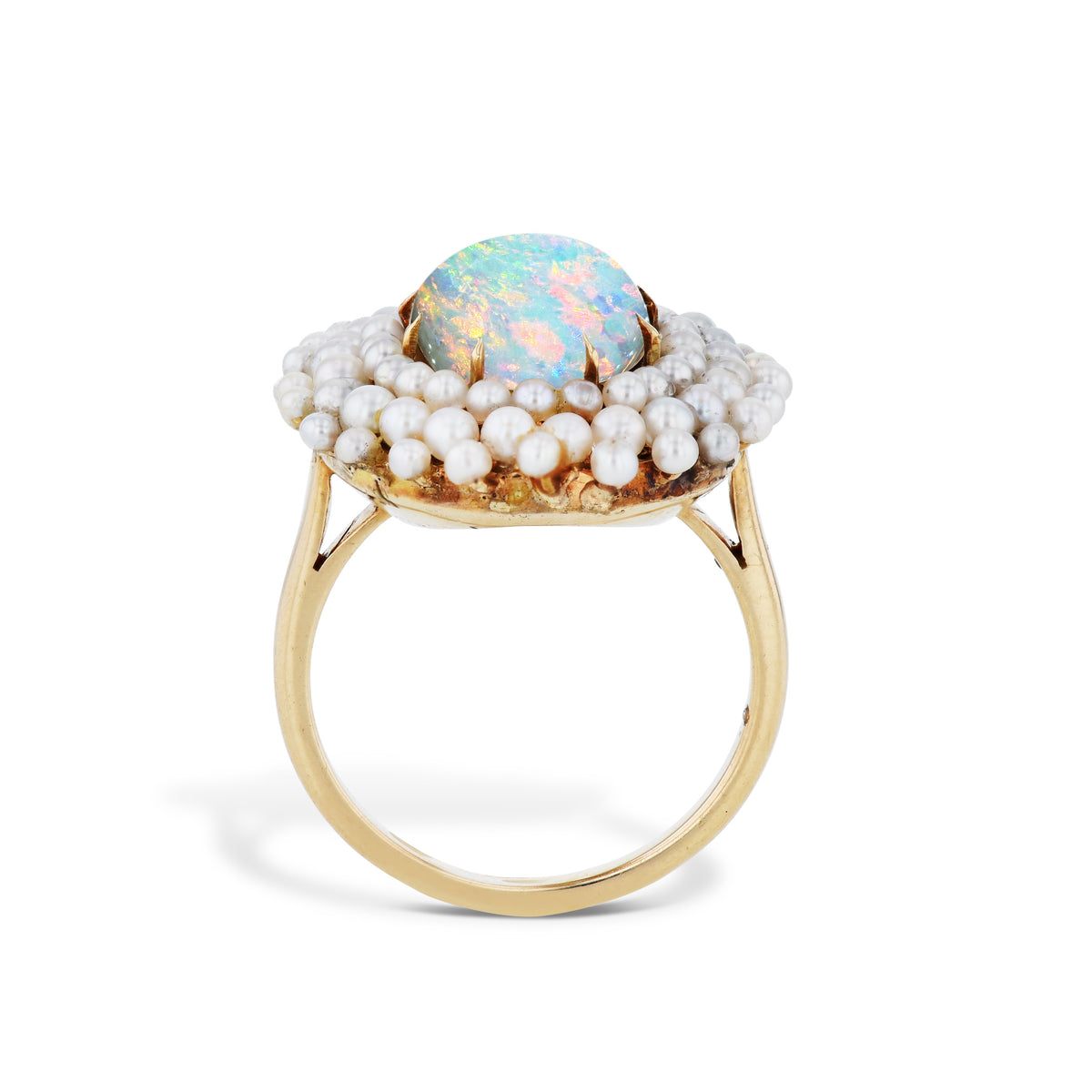Natural Australian Opal Pearl Yellow Gold Estate Ring - Alternate View 1