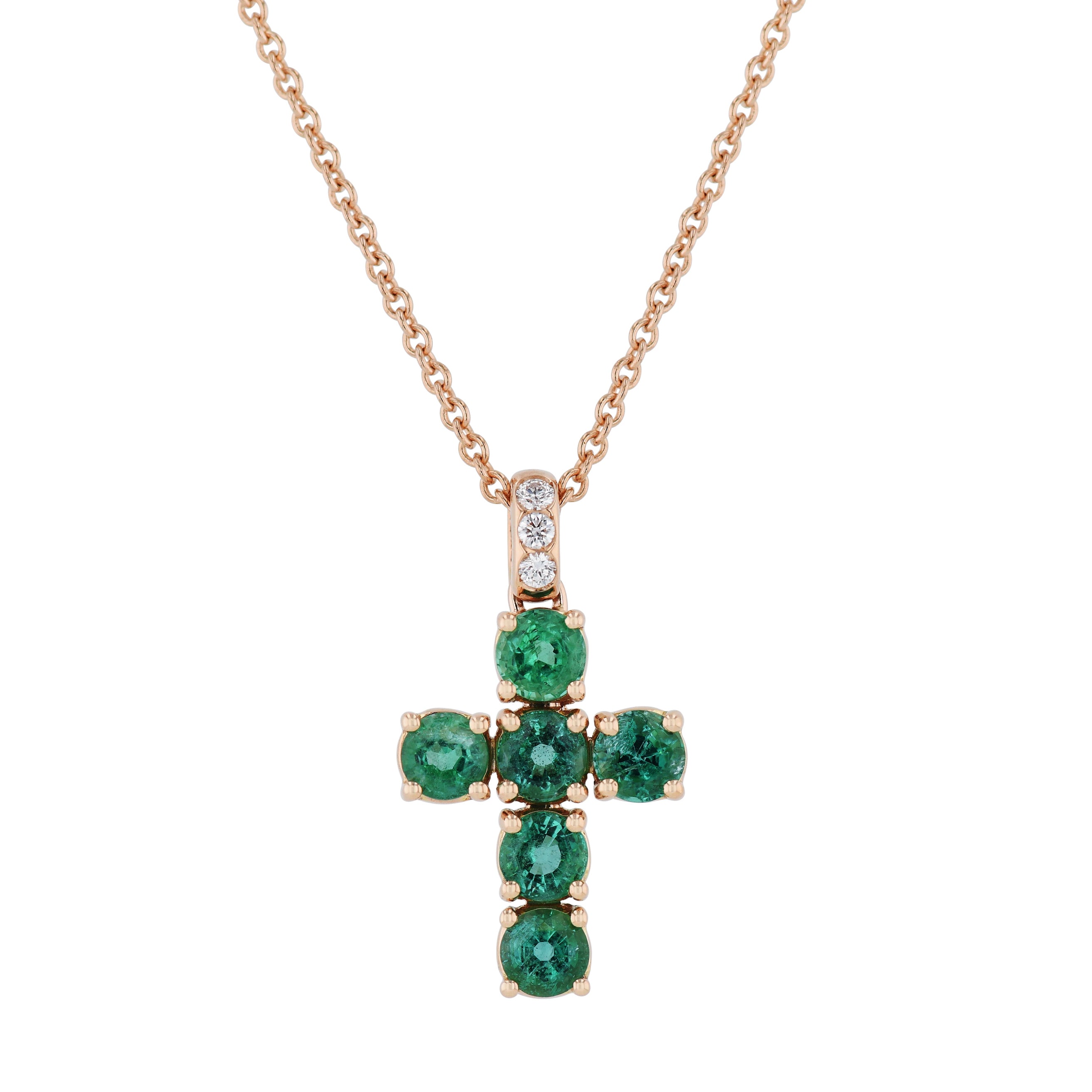 Rose Gold Emerald Pave Diamond Cross Necklace Necklaces Curated by H