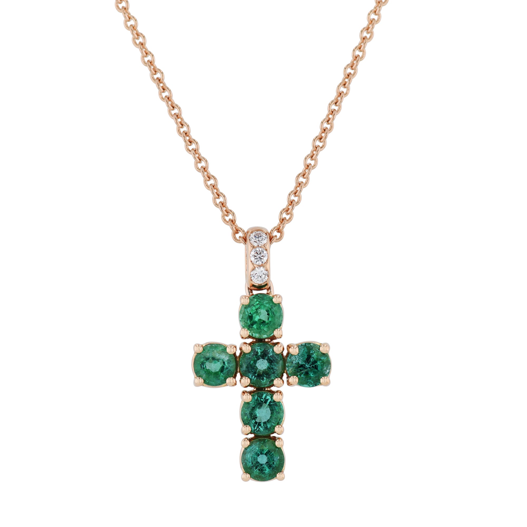 Rose Gold Emerald Pave Diamond Cross Necklace Necklaces Curated by H