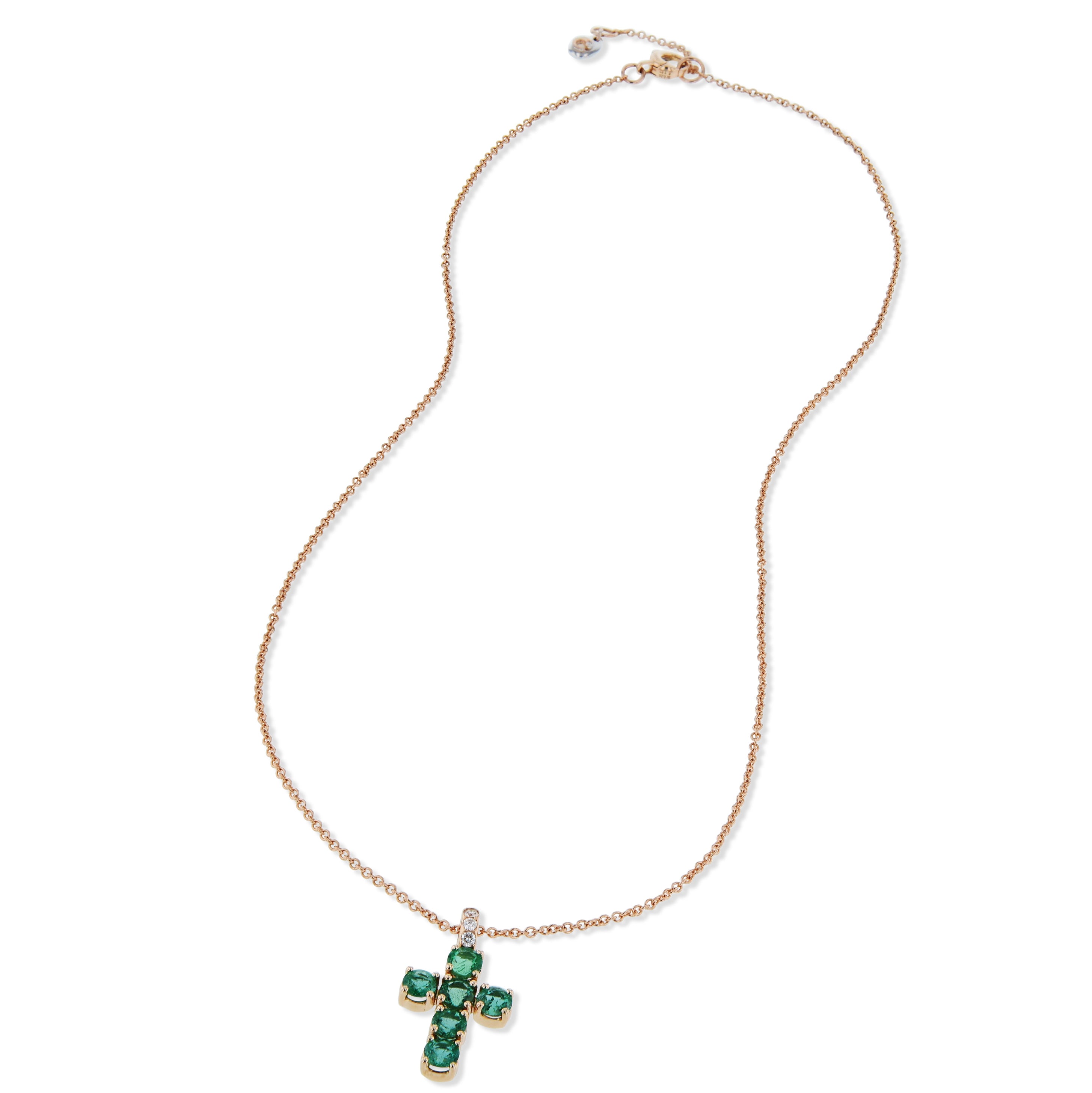 Rose Gold Emerald Pave Diamond Cross Necklace Necklaces Curated by H