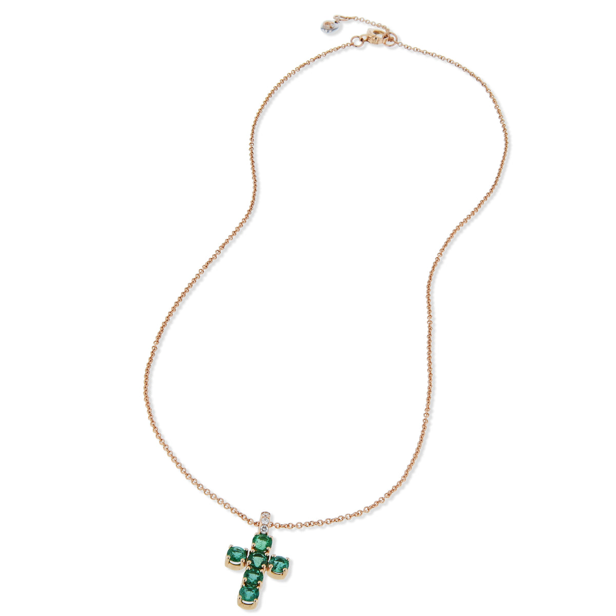Rose Gold Emerald Pave Diamond Cross Necklace - Alternate View 1