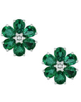 Emerald and Diamond White Gold Flower Earrings Earrings Curated by H