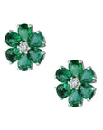Emerald and Diamond White Gold Flower Earrings Earrings Curated by H