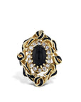 Oval Black Onyx, Diamond and Enamel Yellow Gold Estate Ring Rings Estate & Vintage