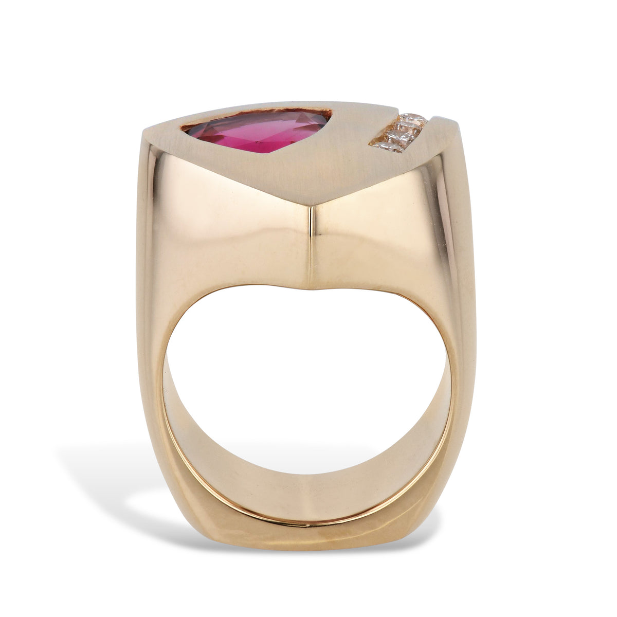 Gauthier Pink Tourmaline Diamond Yellow Gold Estate Ring - Alternate View 2