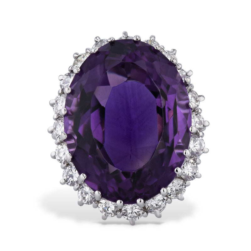 Oval Amethyst and  Diamond White Gold Estate Ring Rings Estate & Vintage