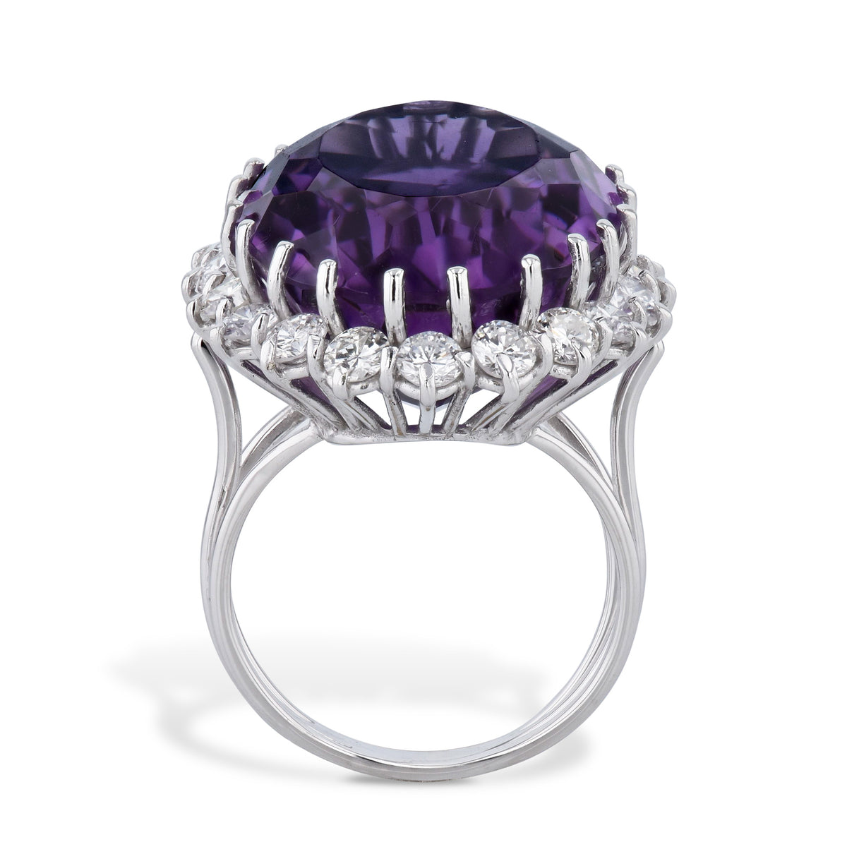 Oval Amethyst and  Diamond White Gold Estate Ring - Alternate View 2