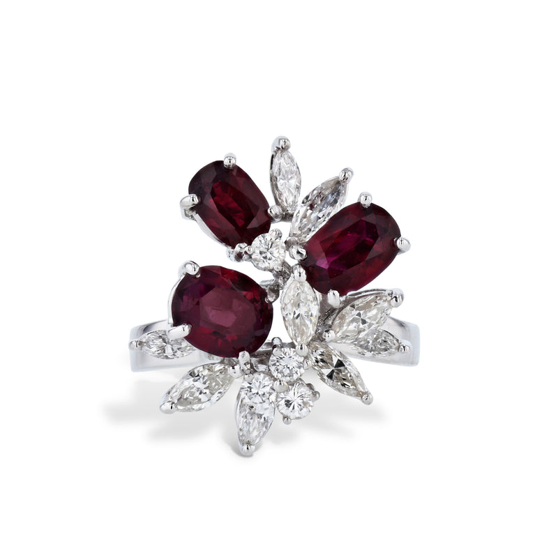 Thai Oval Rubies  and Diamond White Gold Estate Ring Rings Estate & Vintage