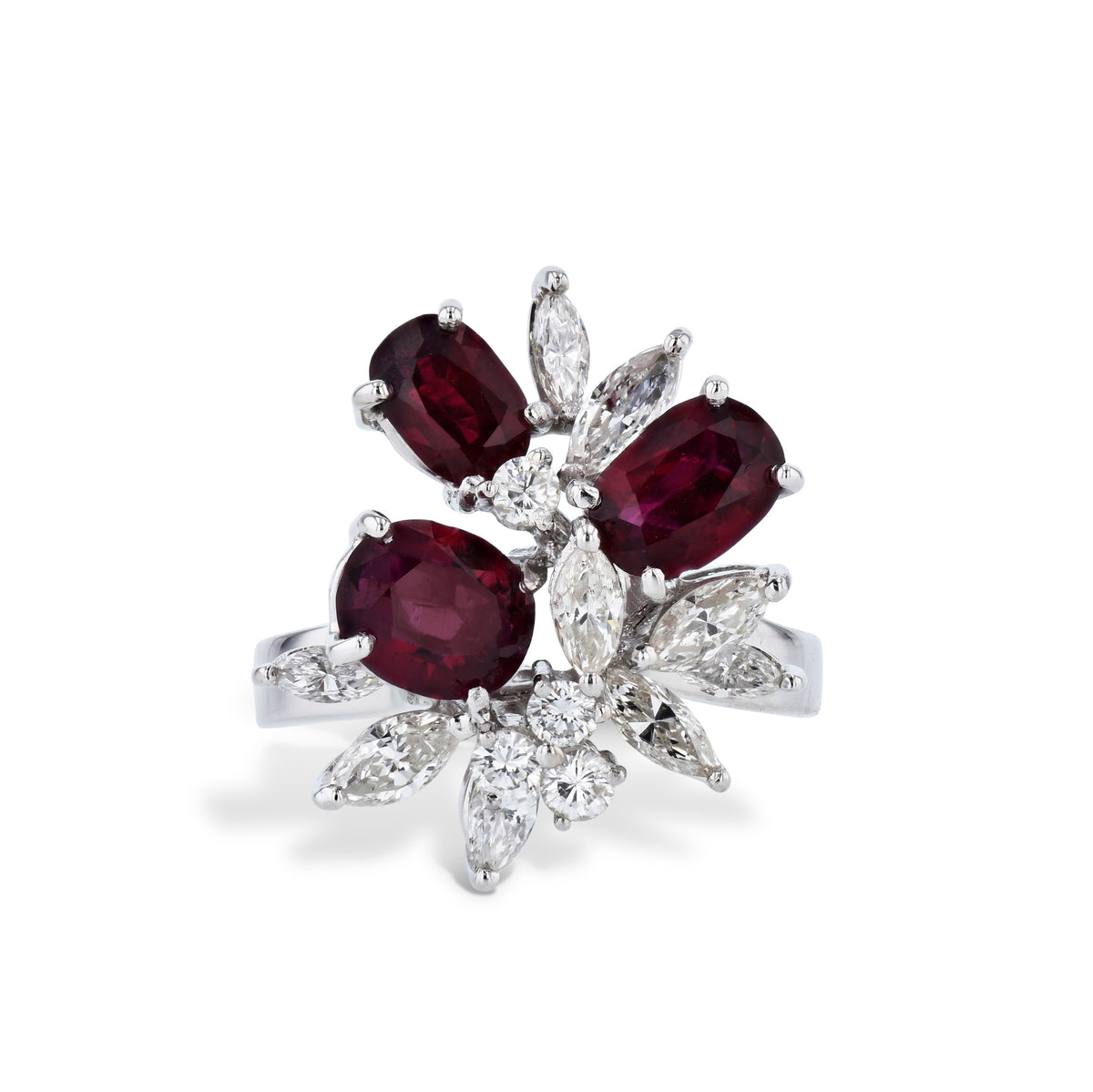 Thai Oval Rubies  and Diamond White Gold Estate Ring Rings Estate & Vintage