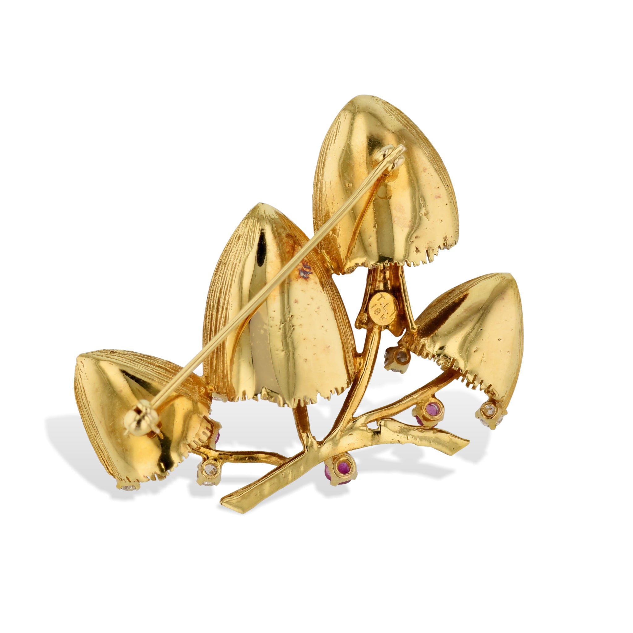 Ruby Diamond Yellow Gold Mushroom Estate Brooch Brooches Estate &amp; Vintage
