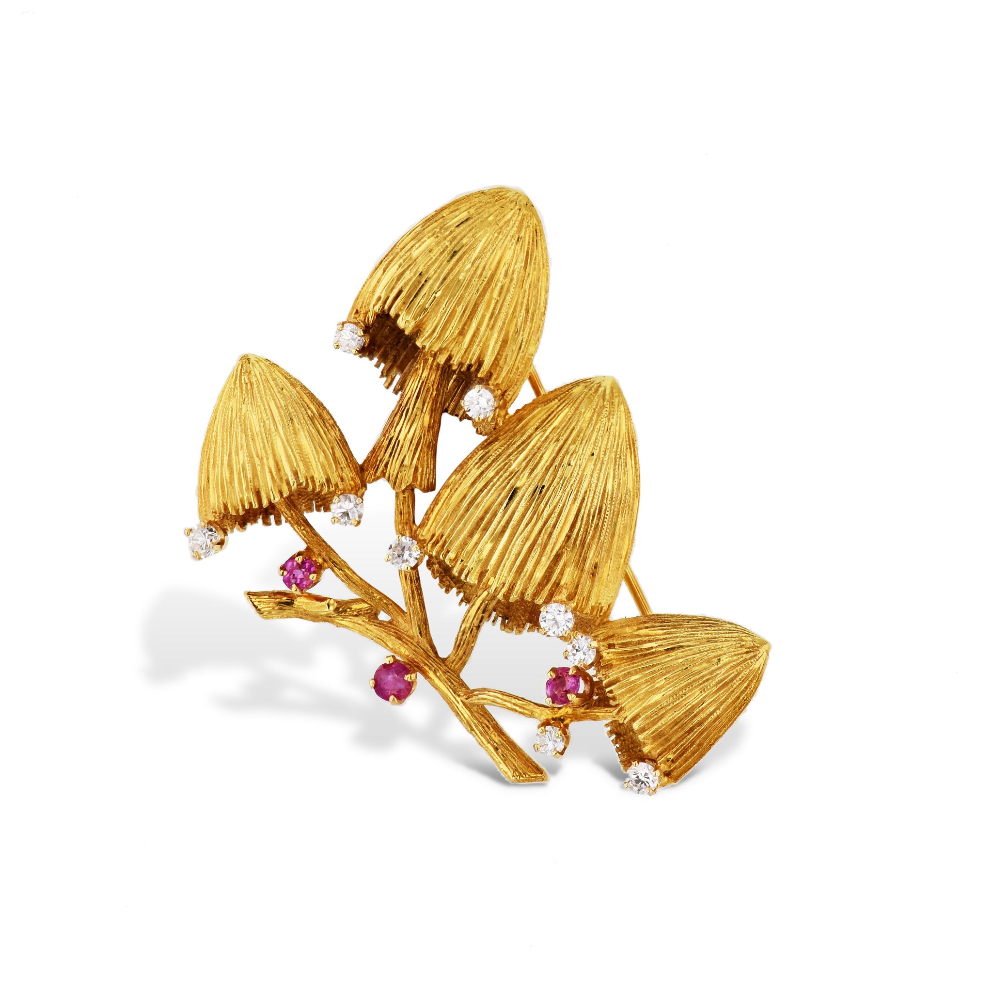 Ruby Diamond Yellow Gold Mushroom Estate Brooch Brooches Estate &amp; Vintage