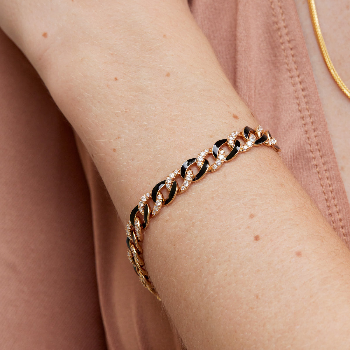 Rose Gold Black Enamel Diamond Pave Bracelet - Alternate View 2