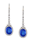 Blue Sapphire Diamond Platinum and Yellow Gold Drop Earrings
