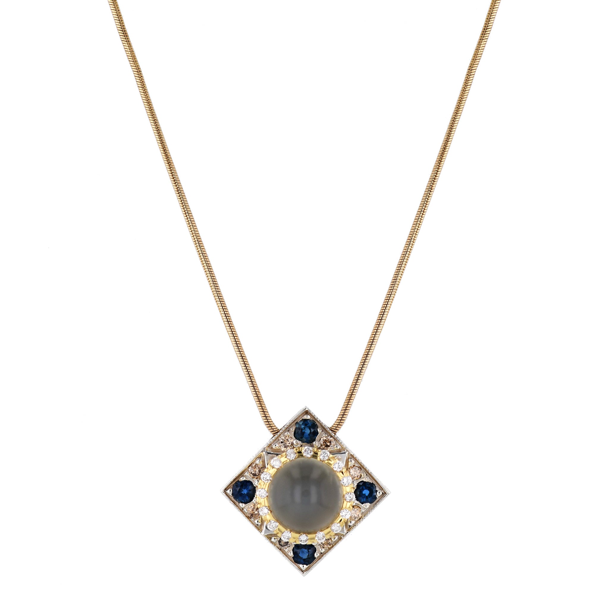 Moonstone Sapphire Diamond Estate Pendant Necklace Necklaces Estate &amp; Vintage