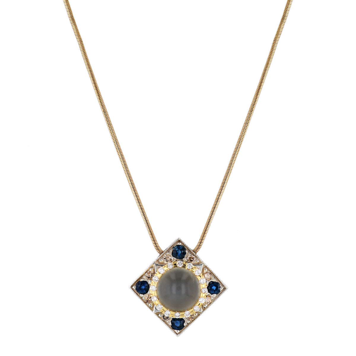 Moonstone Sapphire Diamond Estate Pendant Necklace Necklaces Estate & Vintage