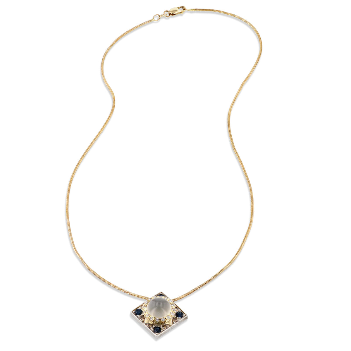Moonstone Sapphire Diamond Estate Pendant Necklace - Alternate View 1