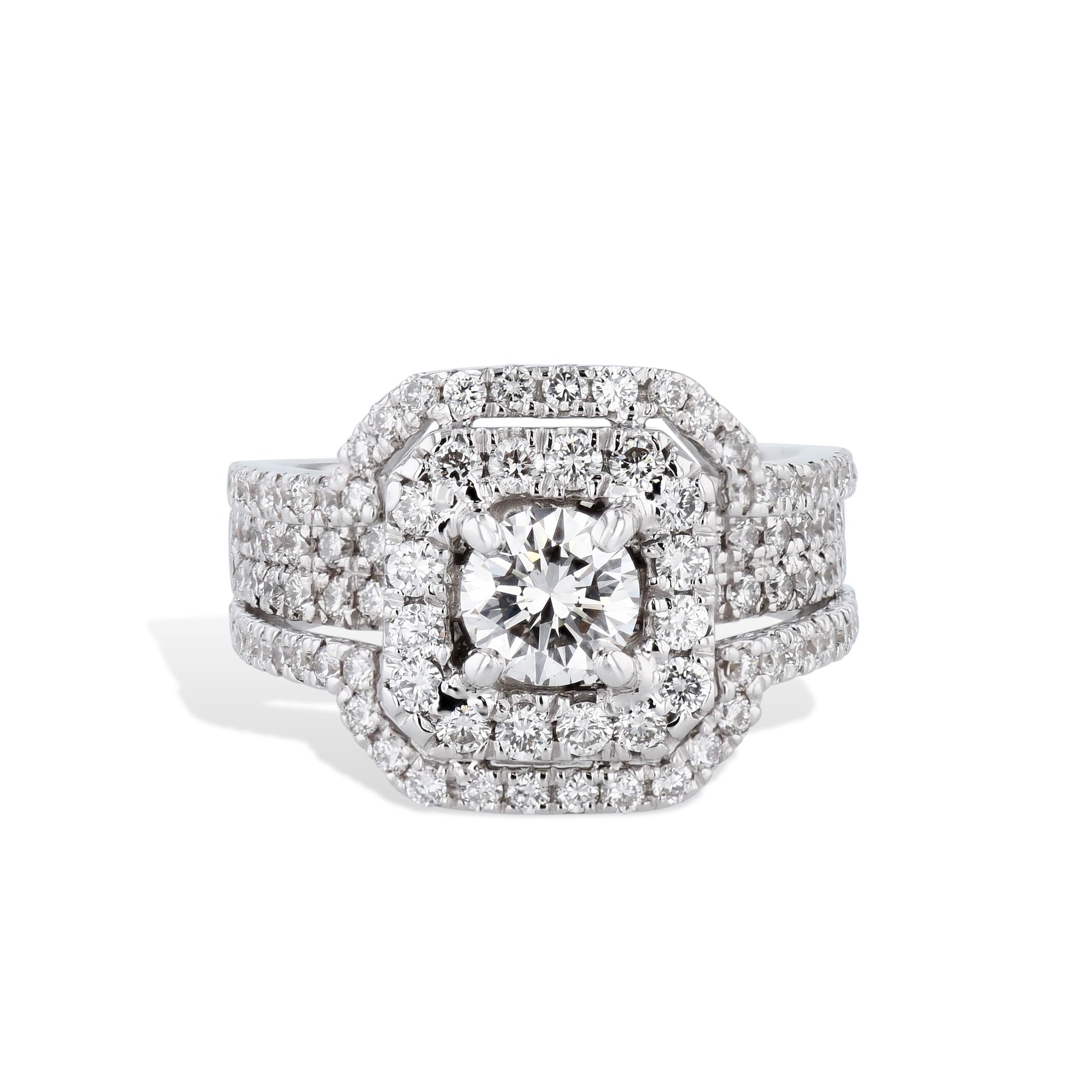 Round and Pave Diamond White Gold Estate Ring Rings Estate &amp; Vintage
