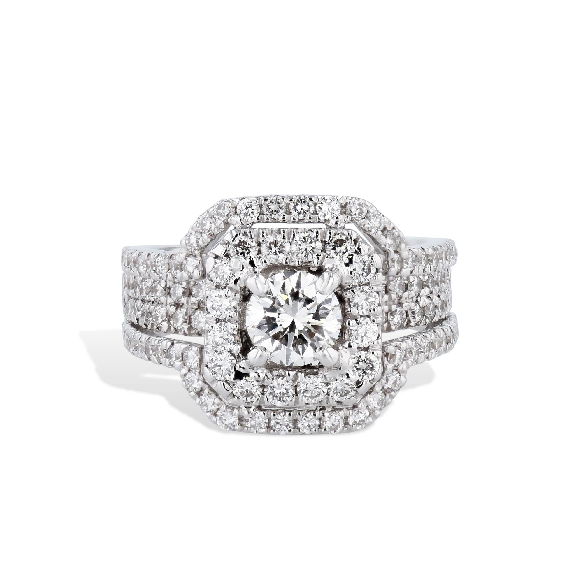 Round and Pave Diamond White Gold Estate Ring Rings Estate & Vintage