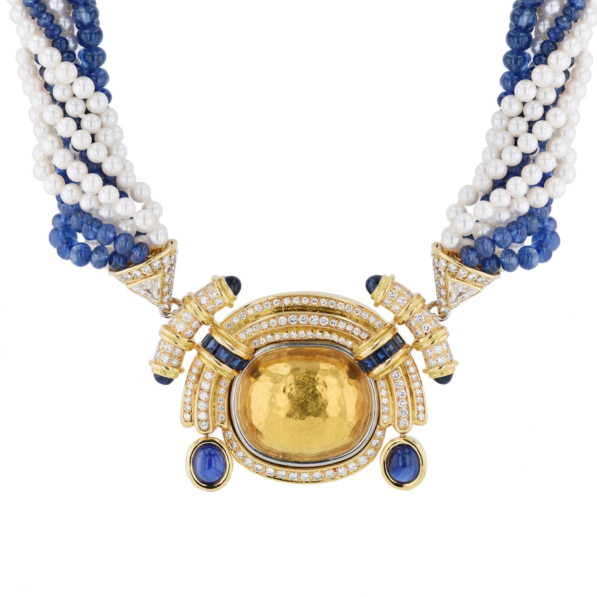 Chaumet Diamond, Sapphire and Pearl French Estate Necklace Necklaces Estate & Vintage