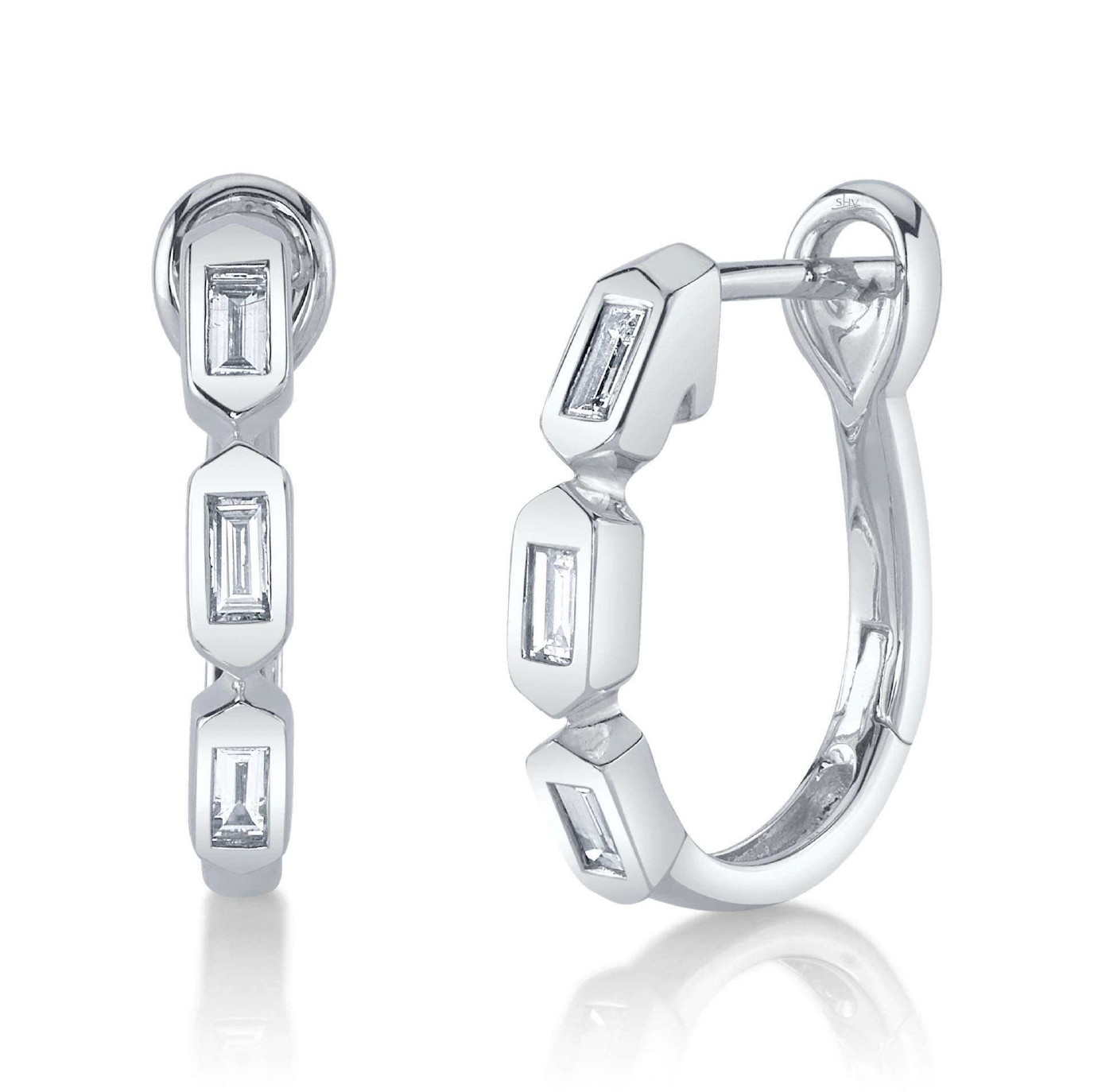 White Gold Diamond Baguette Oval Huggie Earrings Earrings Gift Giving