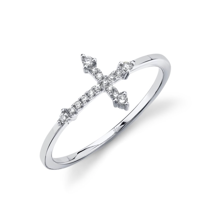 White Gold Diamond Cross Ring Rings Gift Giving