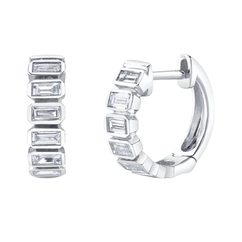 White Gold Diamond Bezel Huggie Earrings Earrings Shy Creation