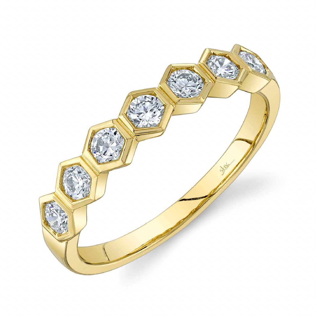 Yellow Gold Hexagon Bezel Diamond Ring Rings Gift Giving