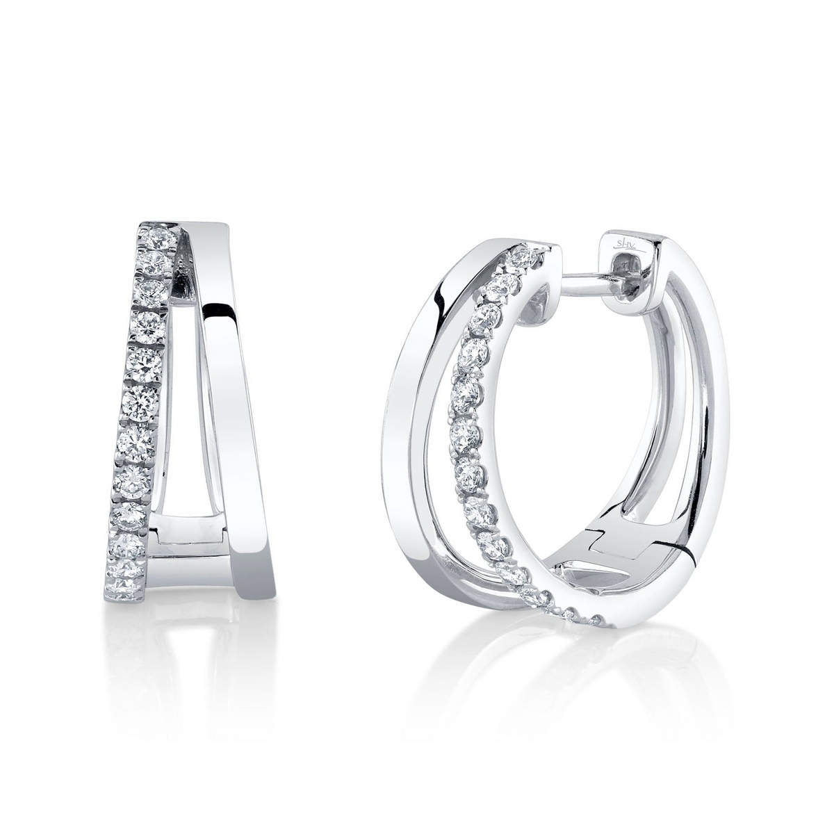 14kt White Gold Diamond Double Row Hoop Earrings Earrings Shy Creation