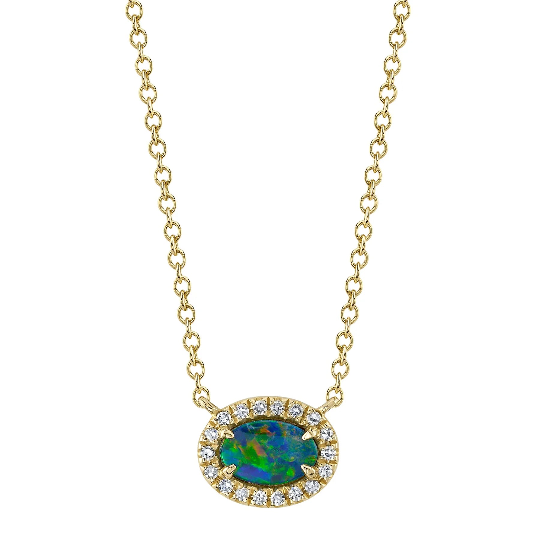 Yellow Gold Opal Pave Diamond Pendant Necklace Necklaces Gift Giving