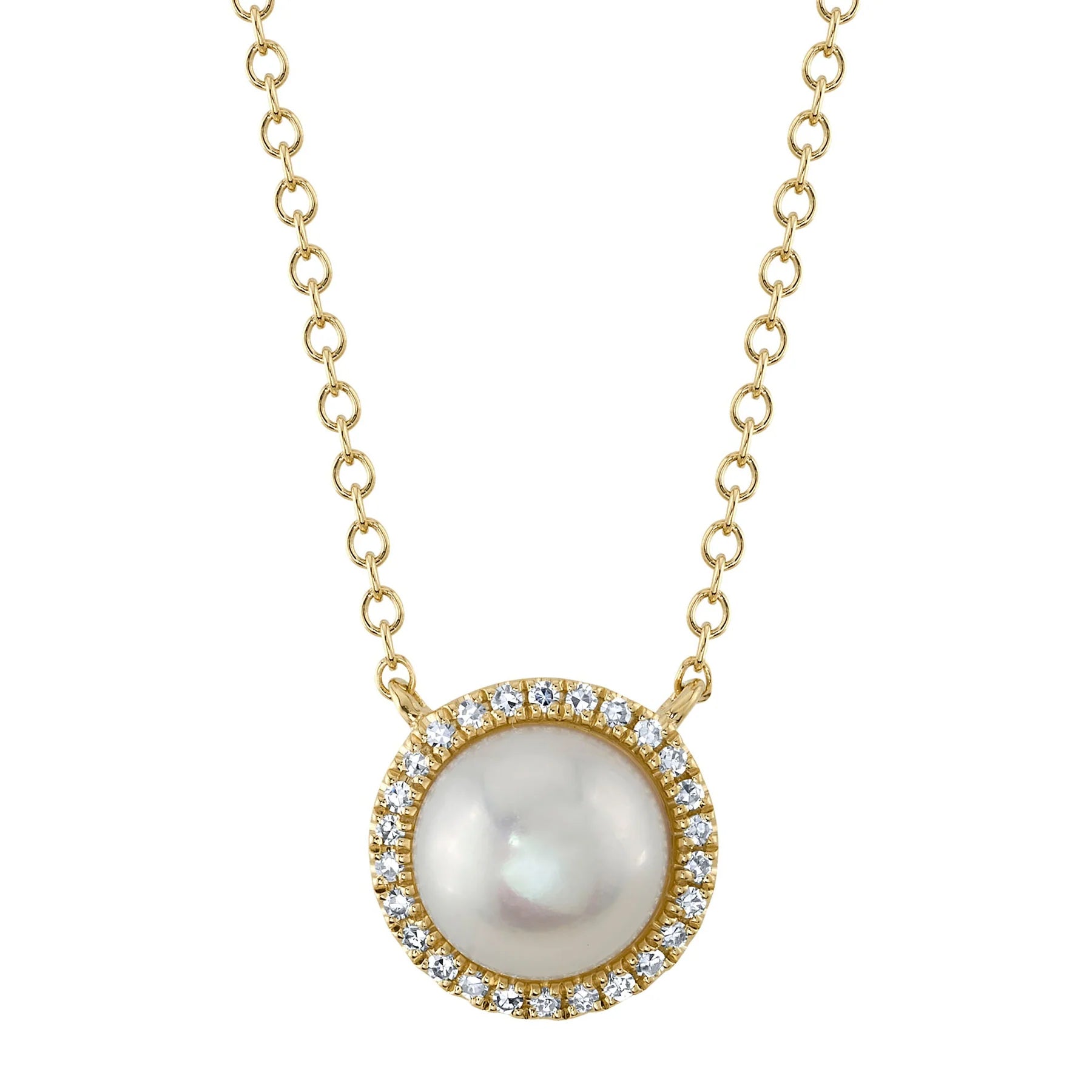 Yellow Gold Pearl Pave Diamond Pendant Necklace Necklaces Gift Giving